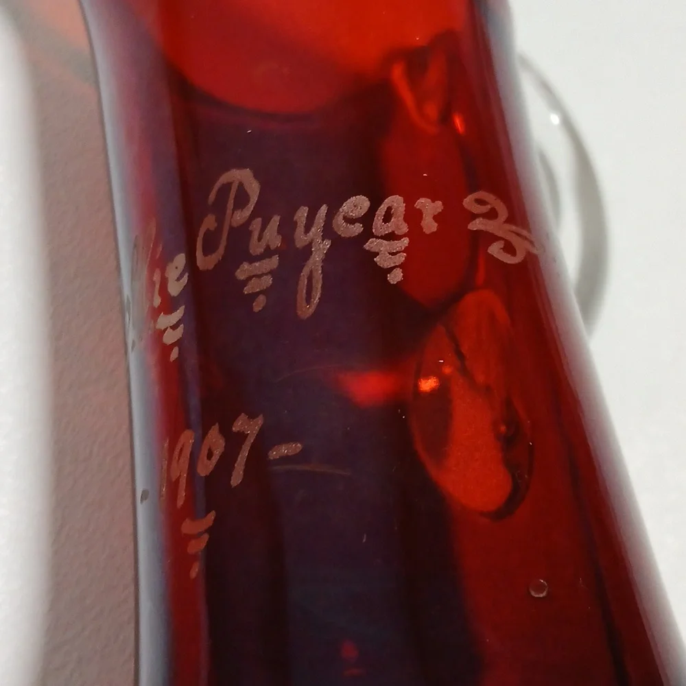 Ruby Red Stain Flash Glass Creamer to Clear Glass Handle Vintage 1907 - Picture 3 of 11